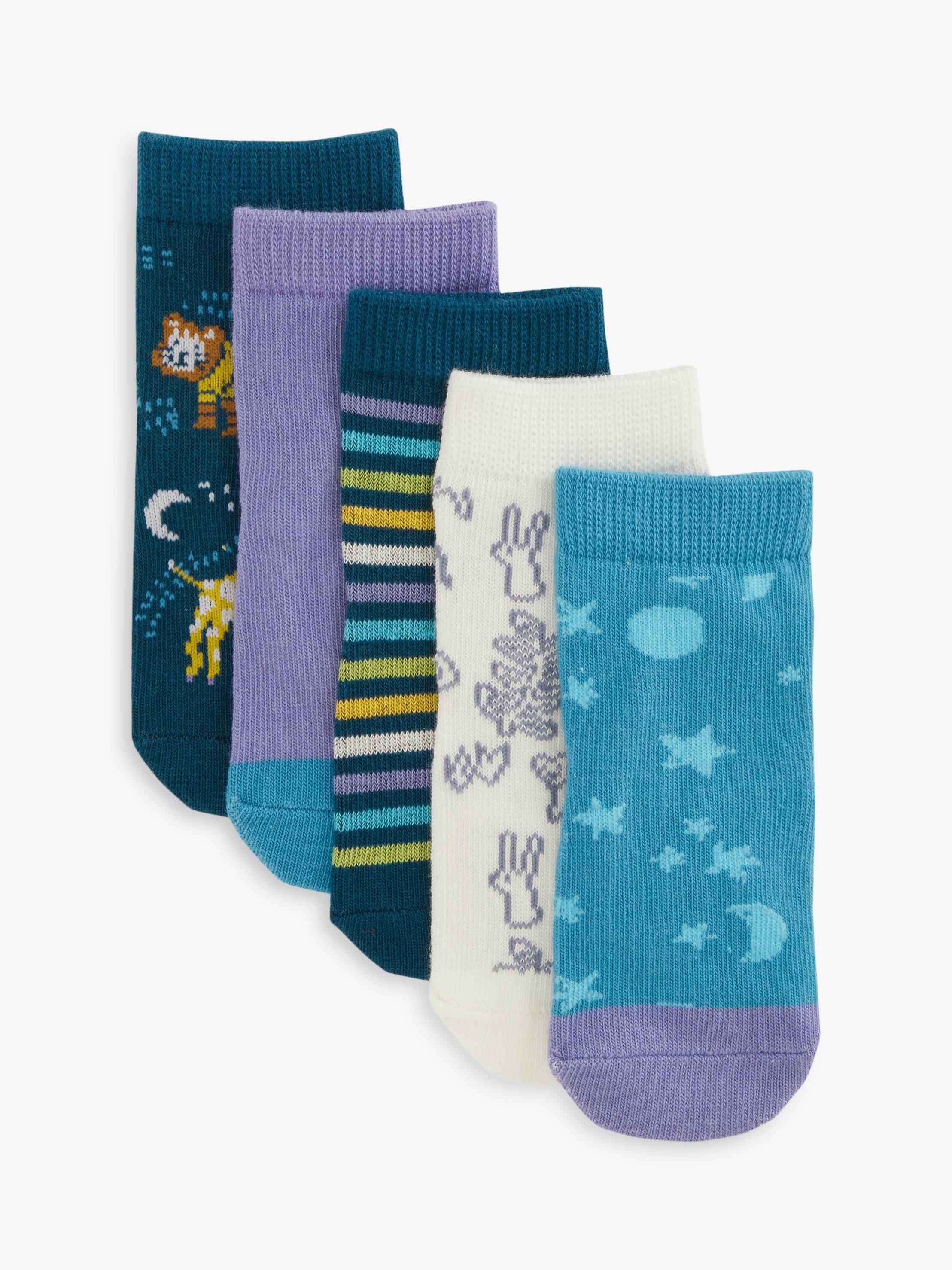 John Lewis Baby Organic Cotton Rich Jungle, Stripe & Space Socks, Pack of 5, Multi