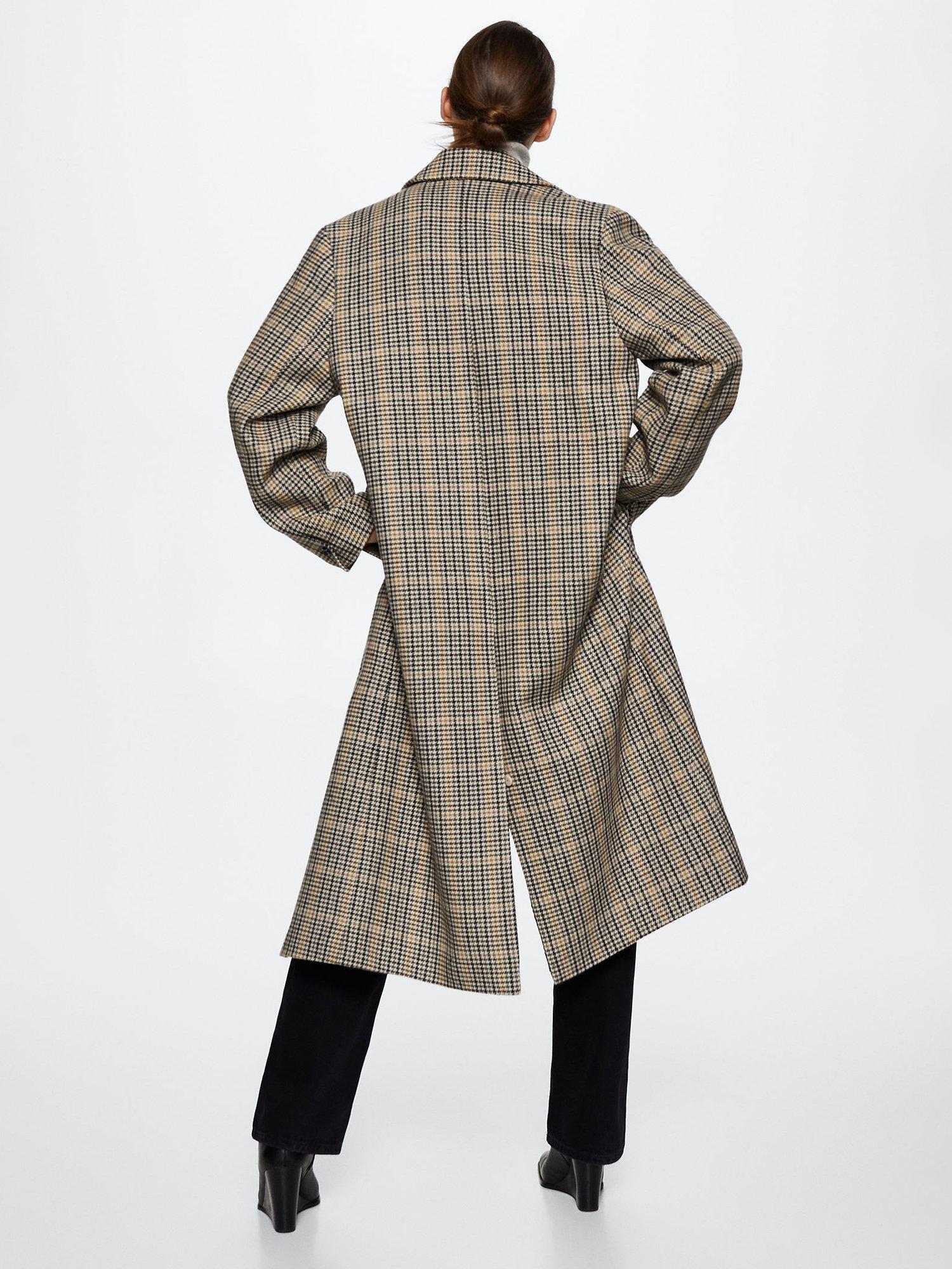 Product image 2 of 6, which shows Mango Dogtooth Wool Blend Tailored Coat, Brown, XXS