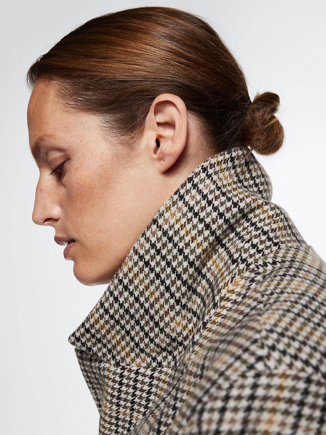 Product image 4 of 6, which shows Mango Dogtooth Wool Blend Tailored Coat, Brown, XXS