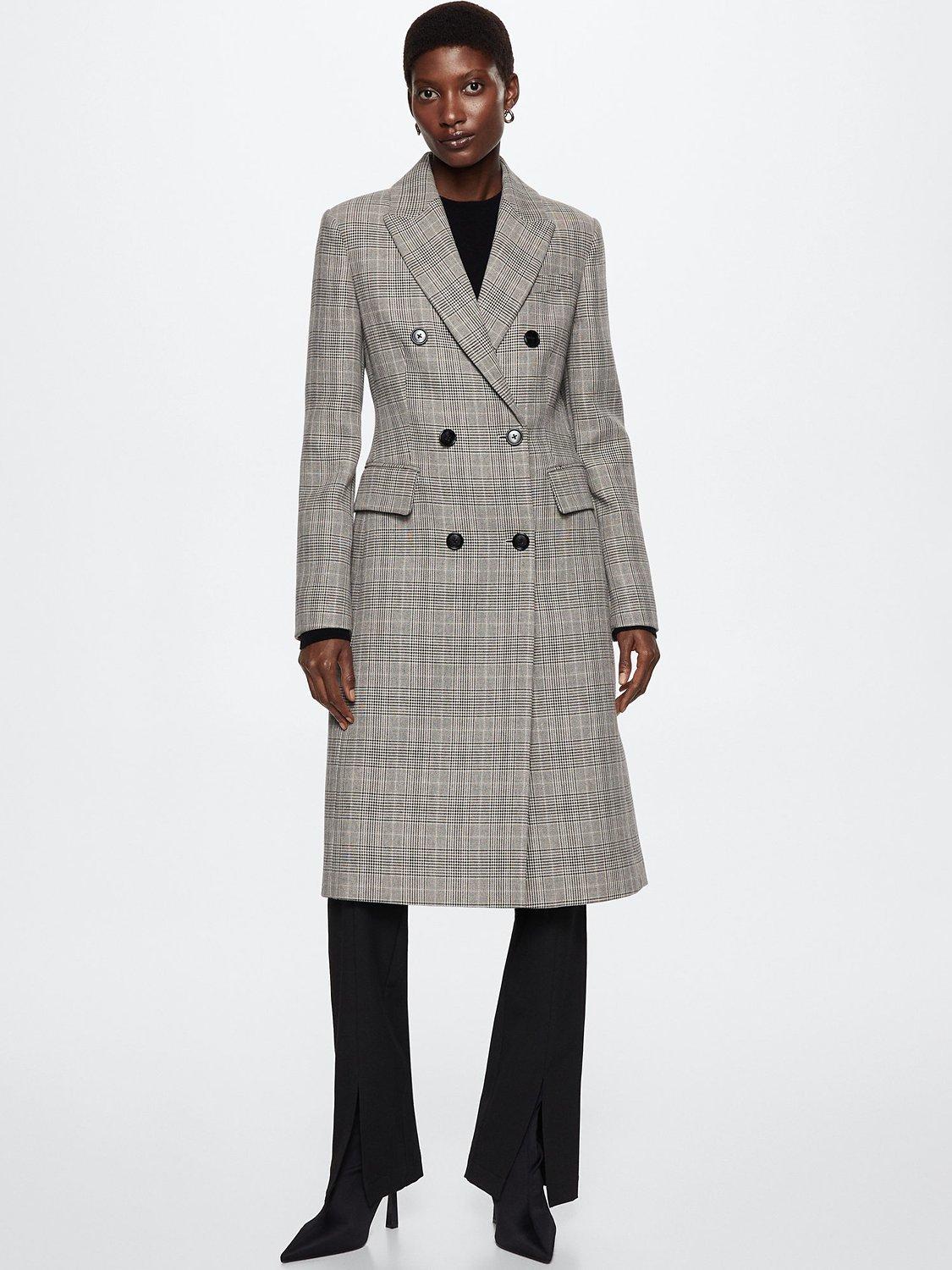 Product image 2 of 6, which shows Mango Martini Prince Of Wales Check Double Breasted Coat, Grey, XXS