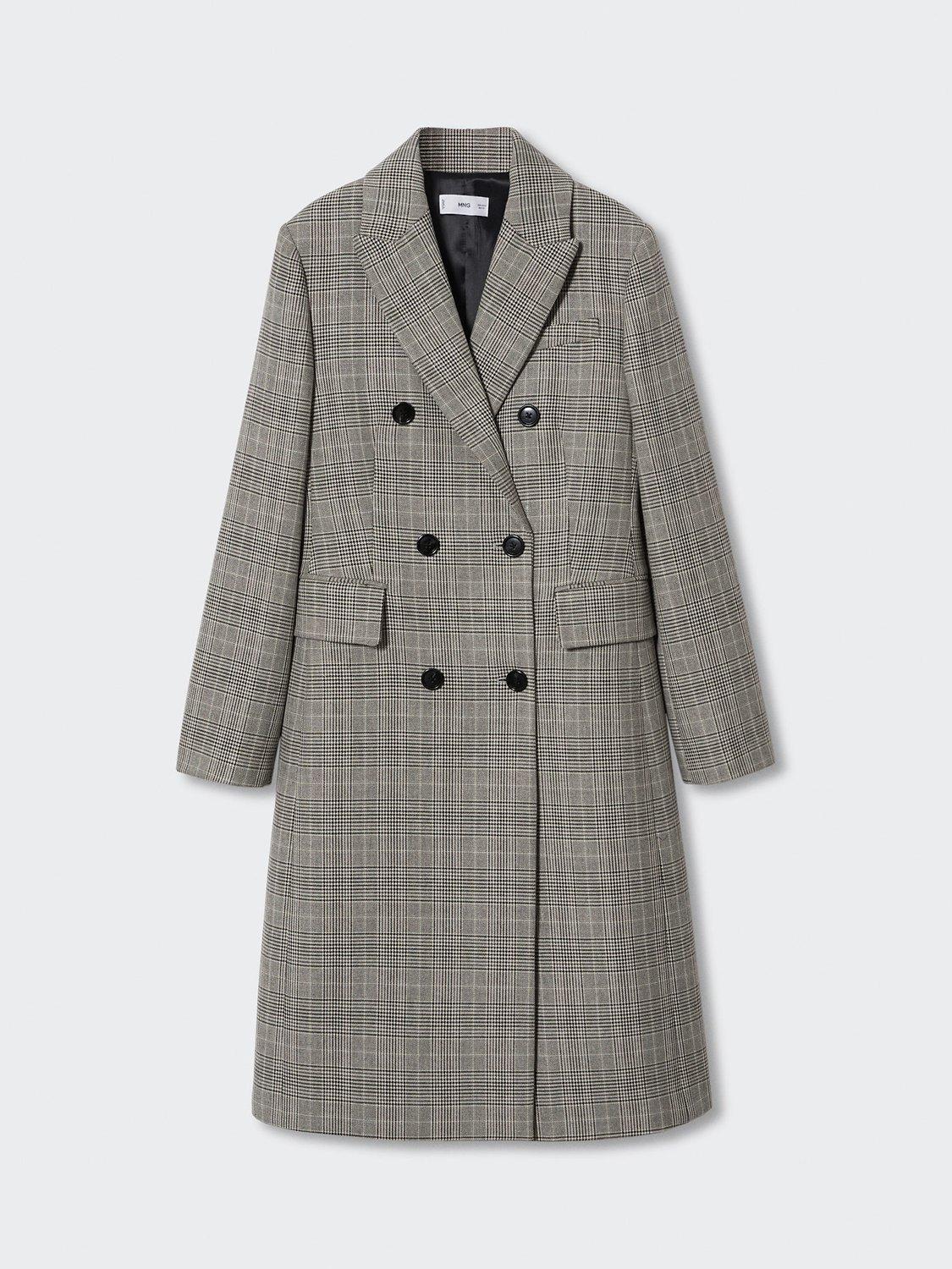 Product image 3 of 6, which shows Mango Martini Prince Of Wales Check Double Breasted Coat, Grey, XXS