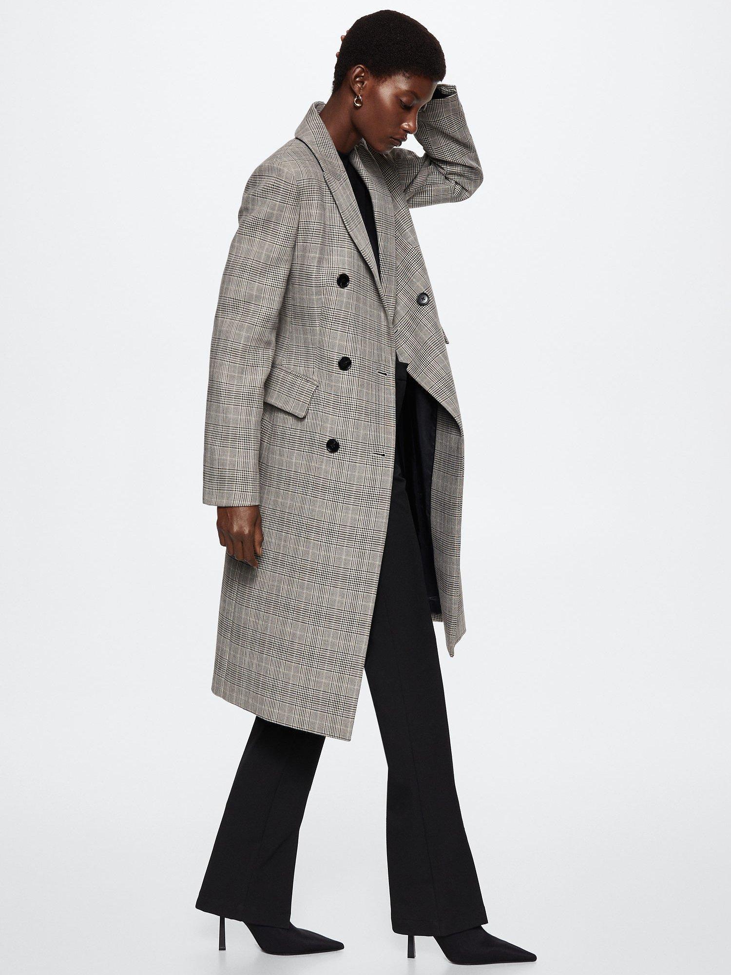 Product image 5 of 6, which shows Mango Martini Prince Of Wales Check Double Breasted Coat, Grey, XXS