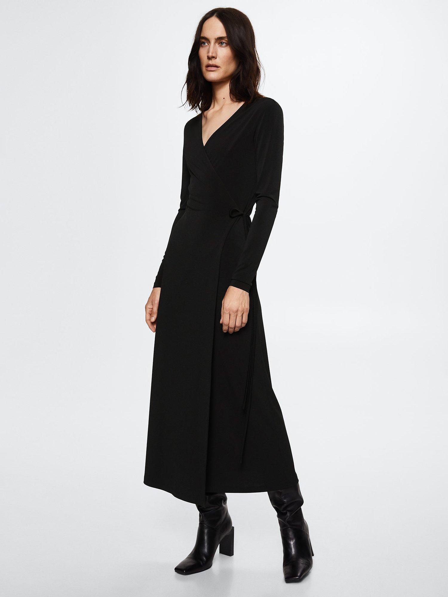 Mango Copi Knotted Wrap Dress, Black, Black