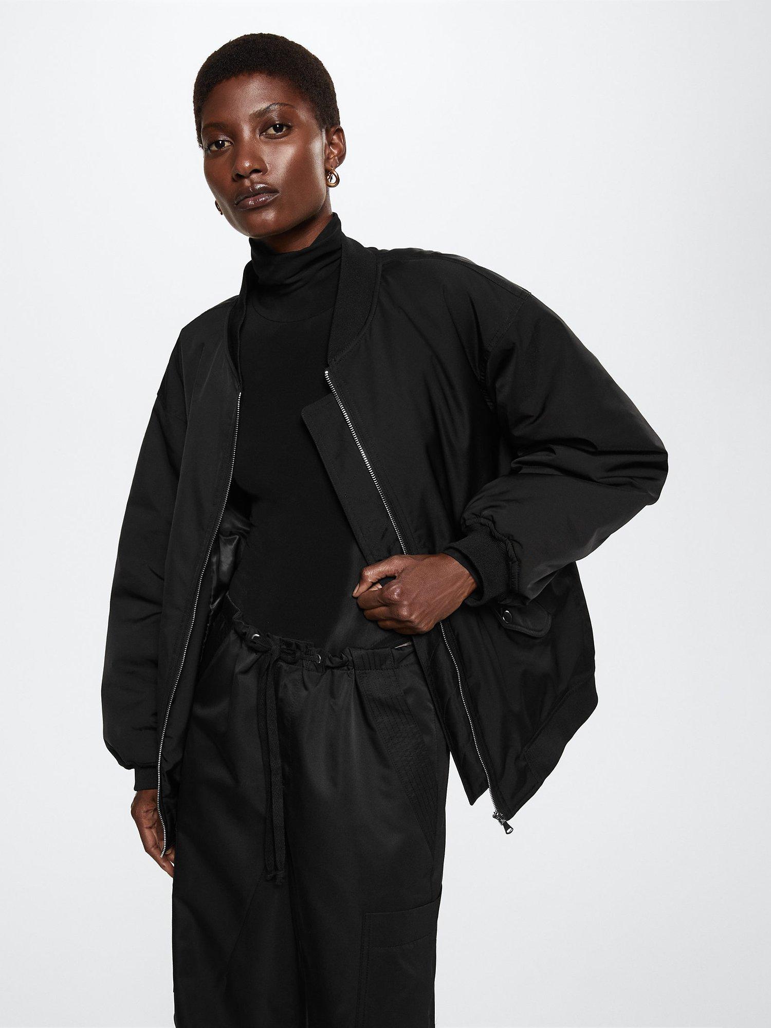 Mango Hook Oversized Bomber Jacket, Black