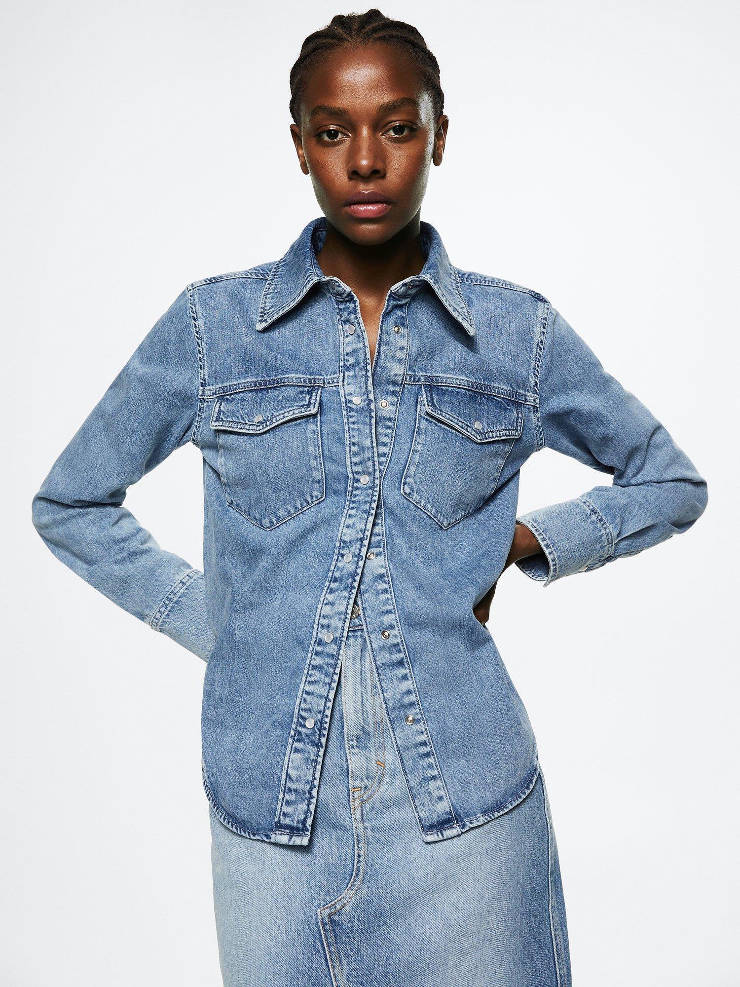 Mango Philippa Denim Shirt, Open Blue