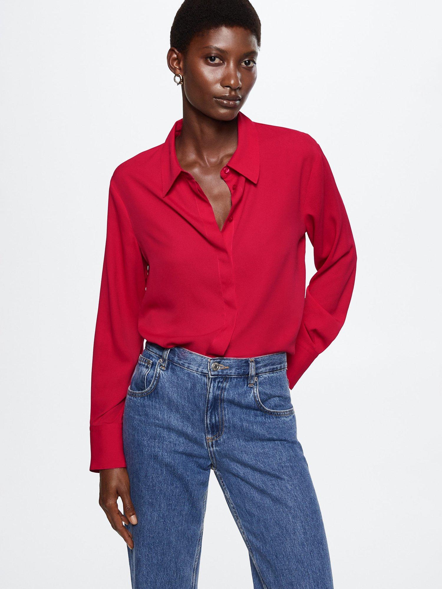 Mango Buttoned Flowy Shirt, Bright Pink