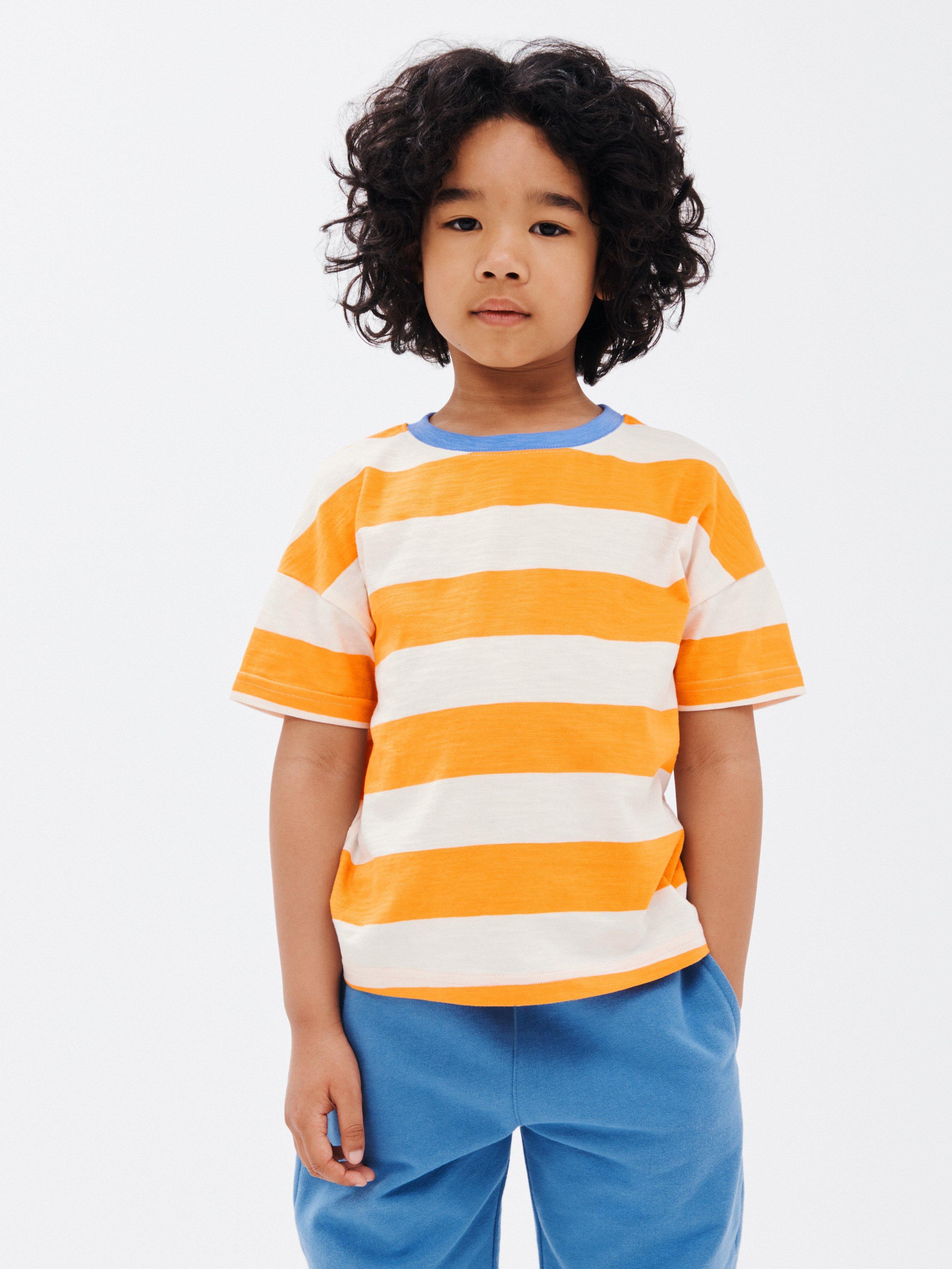 John Lewis ANYDAY Kids' Block Stripe T-Shirt, Orange/Multi