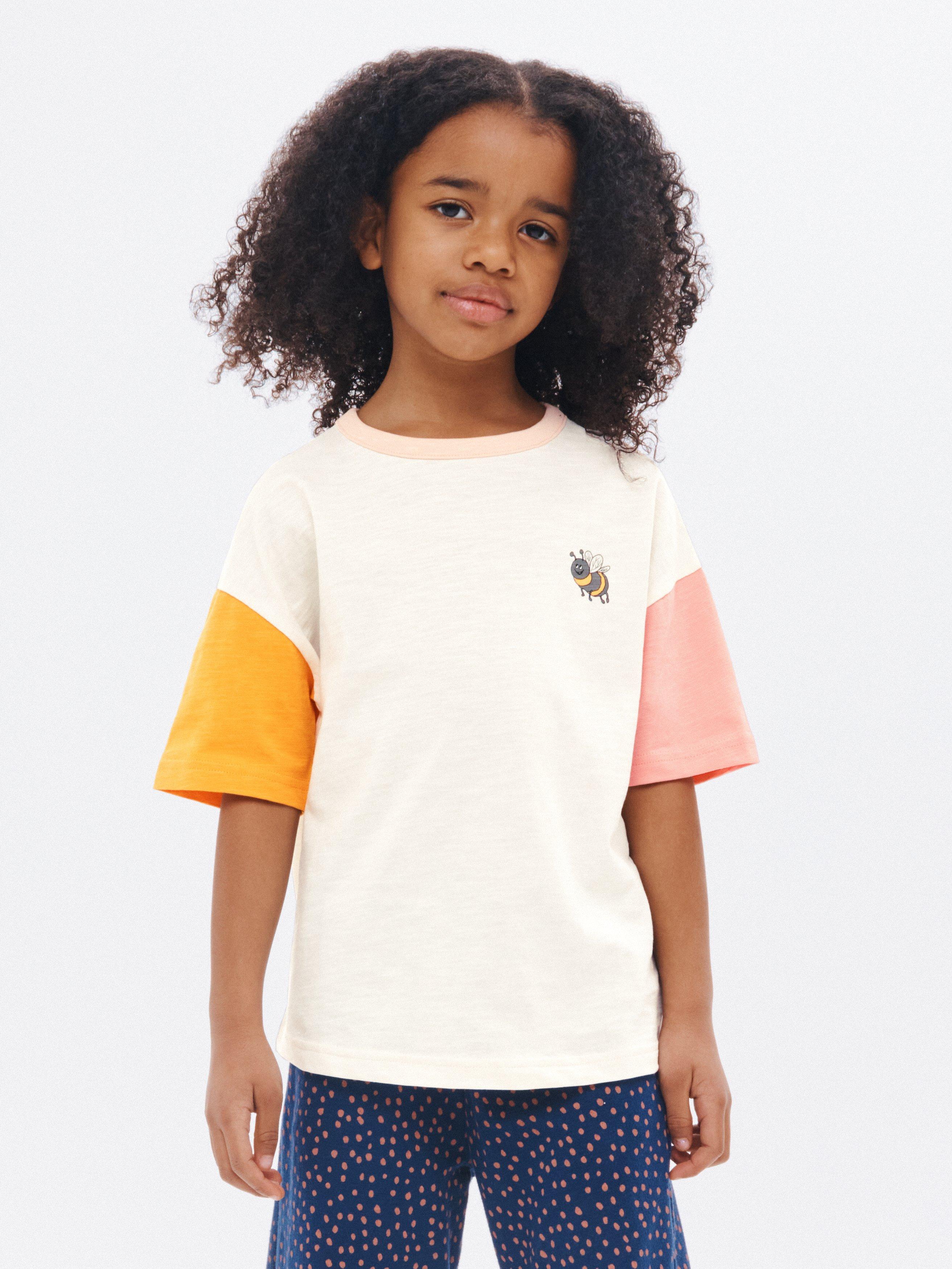 John Lewis ANYDAY Kids' Bee Colour Block Short Sleeve T-Shirt, White