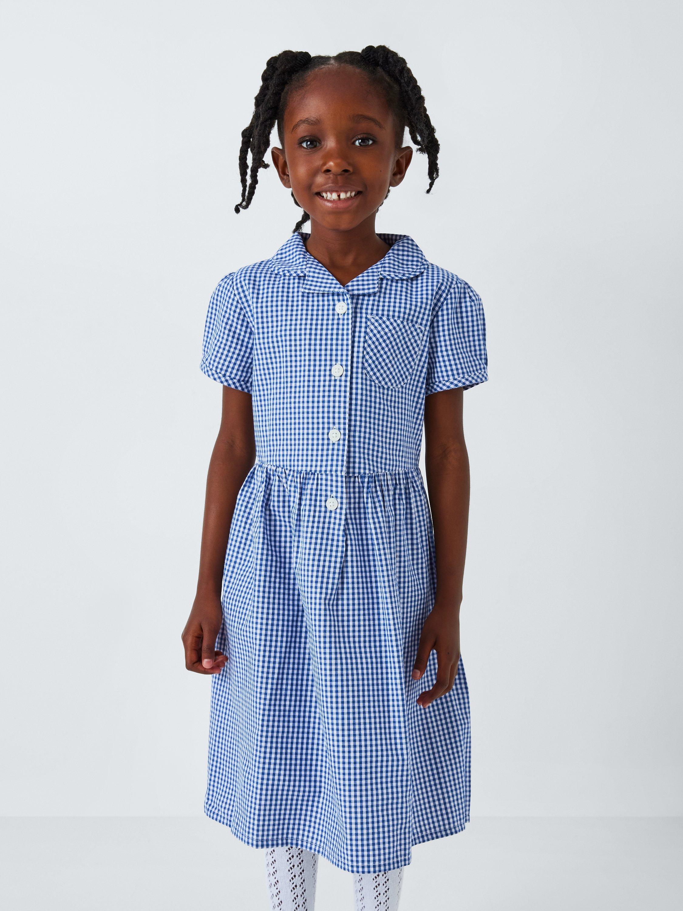 John Lewis School Belted Gingham Checked Summer Dress Blue Navy