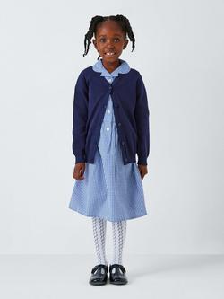 John Lewis School Belted Gingham Checked Summer Dress - view 2, Blue Navy