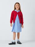 John Lewis School Belted Gingham Checked Summer Dress, Blue Light