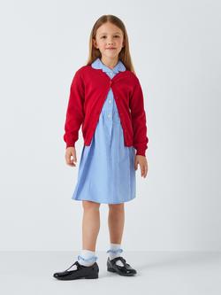 John Lewis School Belted Gingham Checked Summer Dress - view 2, Blue Light