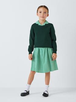 John Lewis School Belted Gingham Checked Summer Dress - view 2, Green Mid