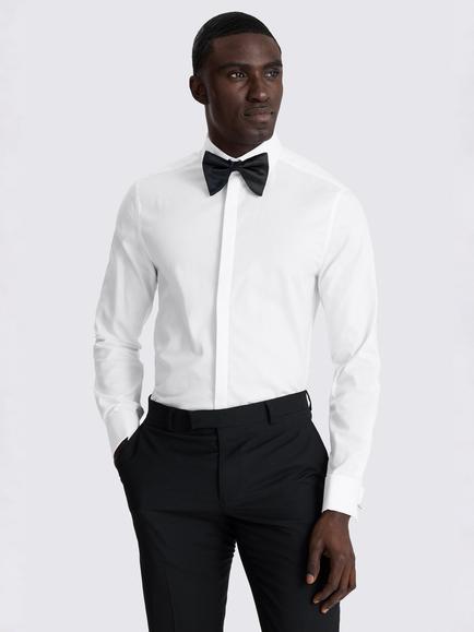 Moss Slim Fit Concealed Placket Dress Shirt, White, White
