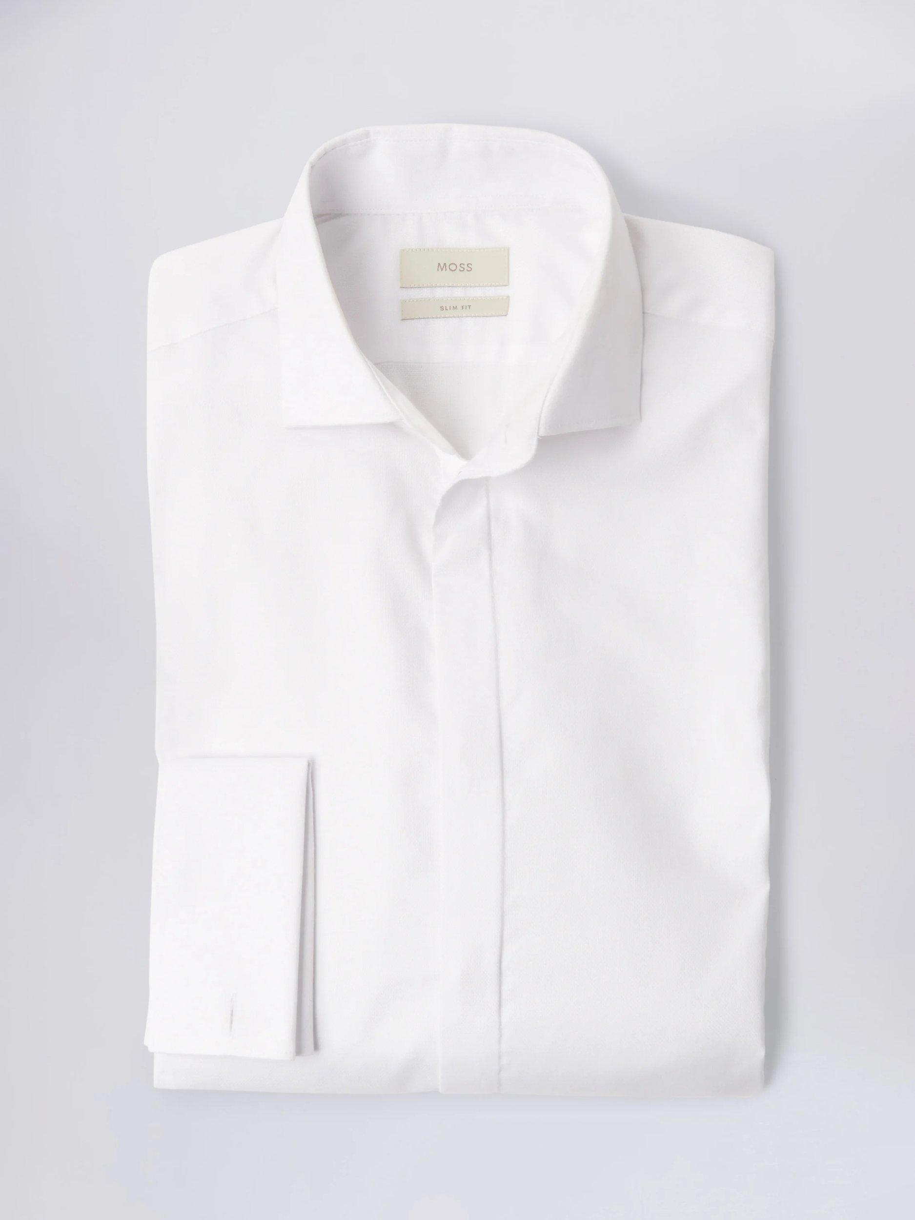 Product image 4 of 4, which shows Moss Slim Fit Concealed Placket Dress Shirt, White, 14