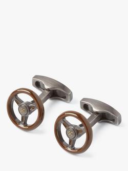 Simon Carter Steering Wheel Cufflinks, Brown, Brown