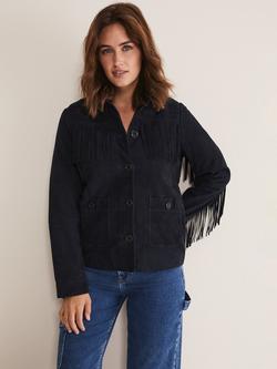 Phase Eight Flora Fringe Suede Jacket, Navy, Navy