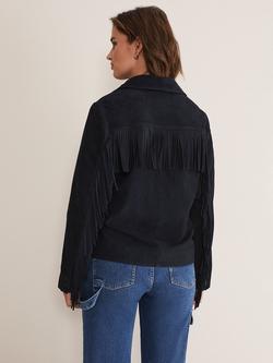 Phase Eight Flora Fringe Suede Jacket, Navy - view 2, Navy