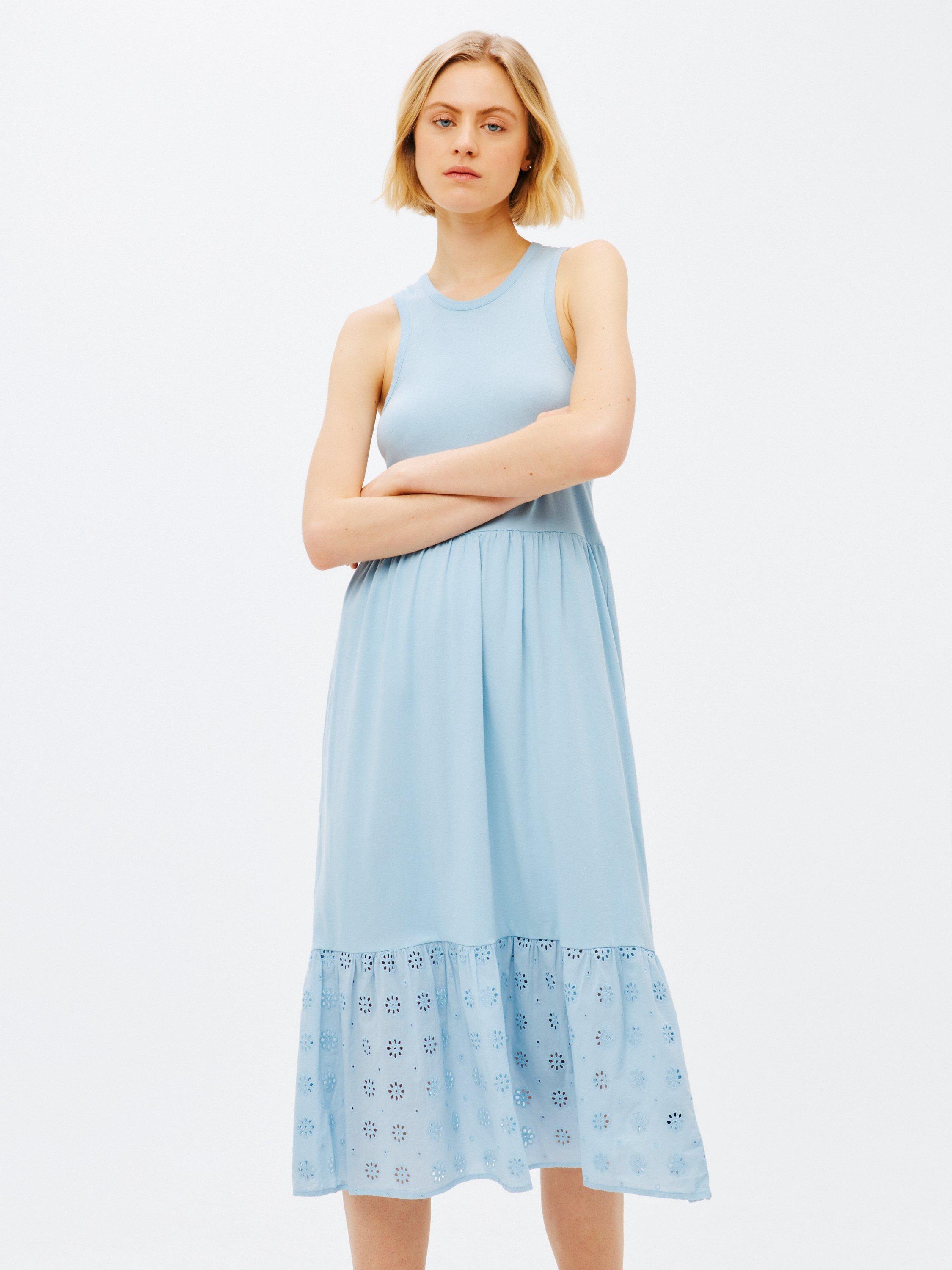 John Lewis ANYDAY Racer Back Pointelle Hem Dress, Light Blue, XL
