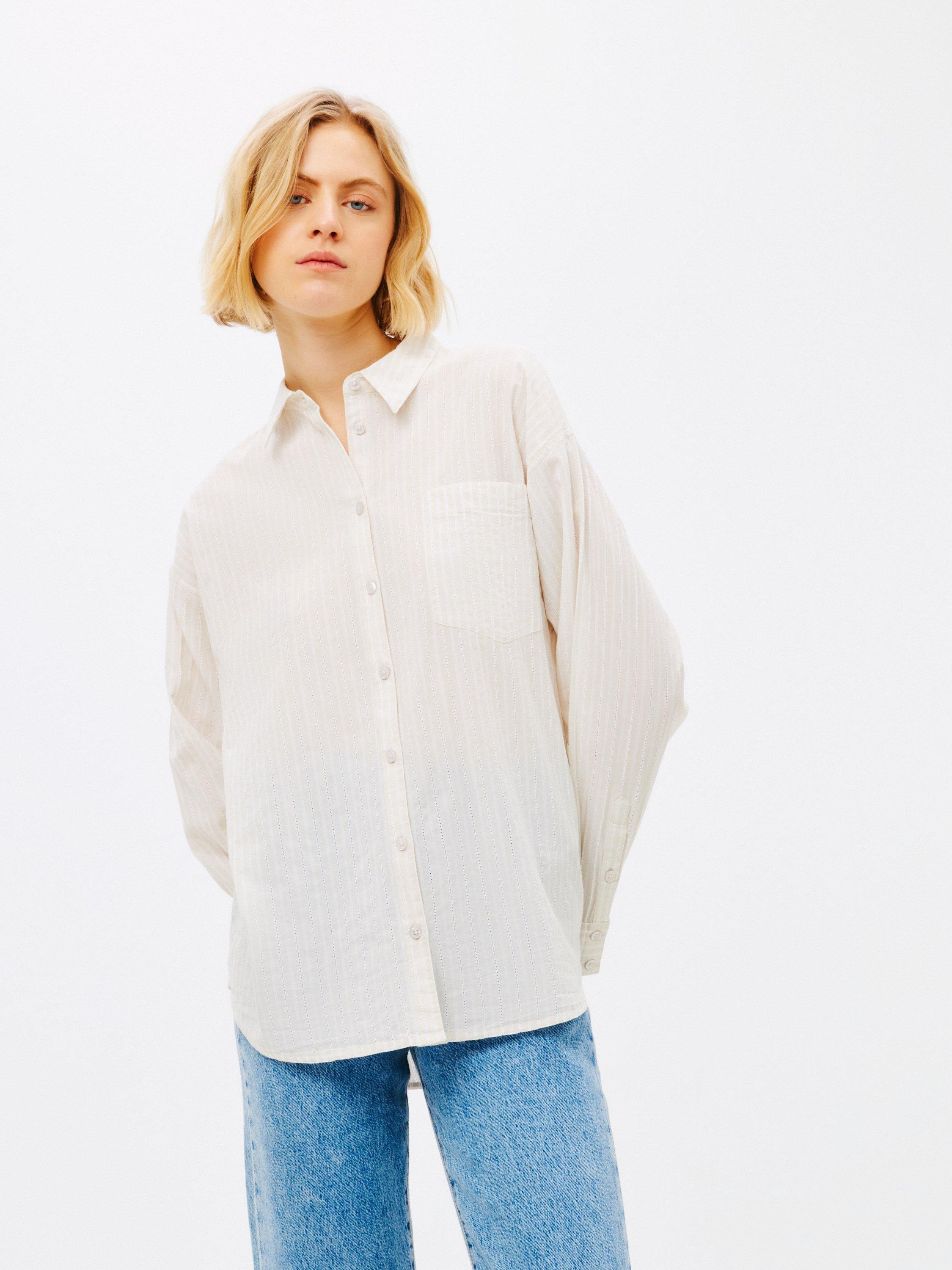 John Lewis ANYDAY Relaxed Fit Textured Stripe Shirt, Moonbeam