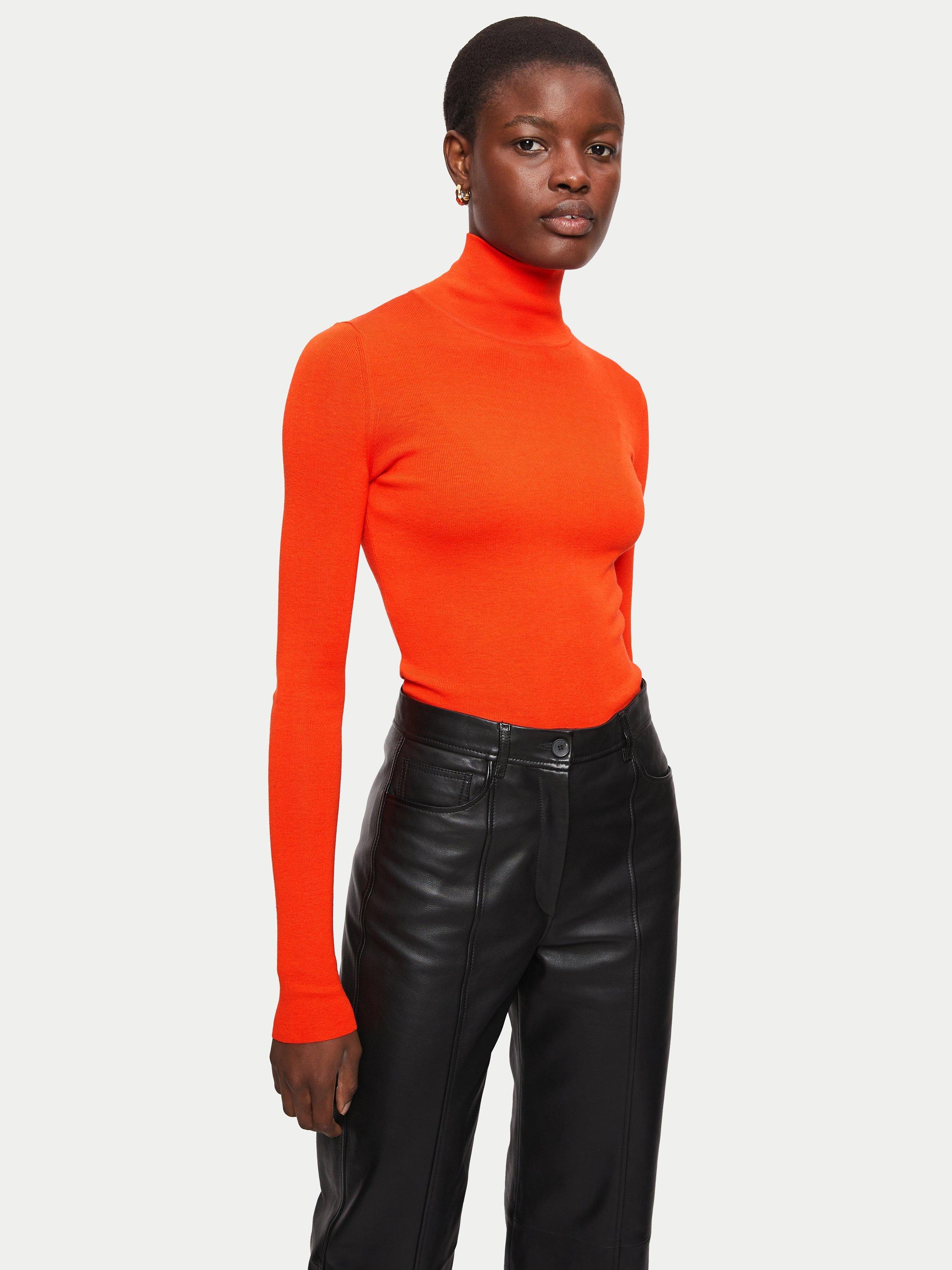Jigsaw Tate Silk Cotton Funnel Neck Jumper, Orange
