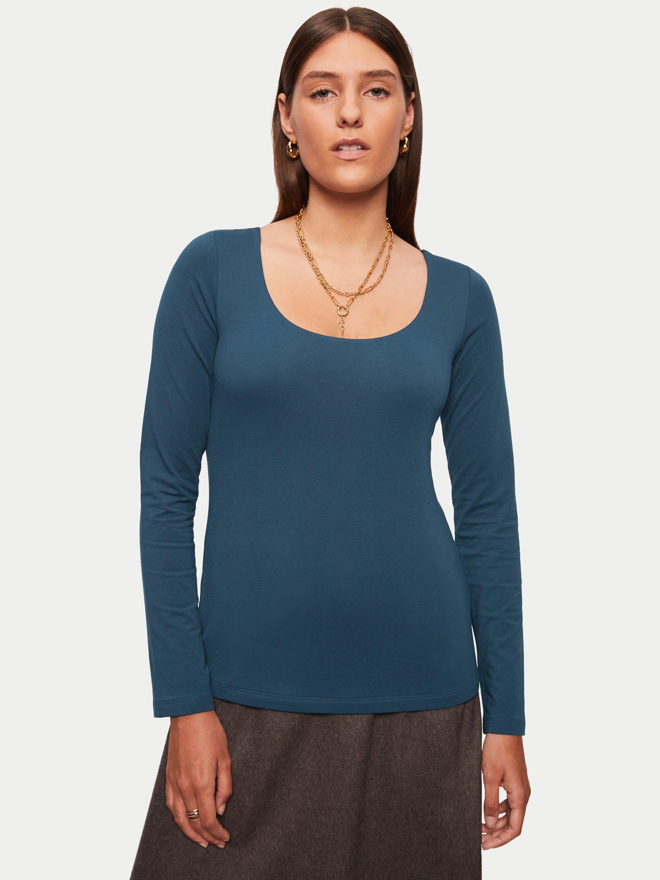 Jigsaw Double Front Ballet Neck Tee, Eucalyptus, M