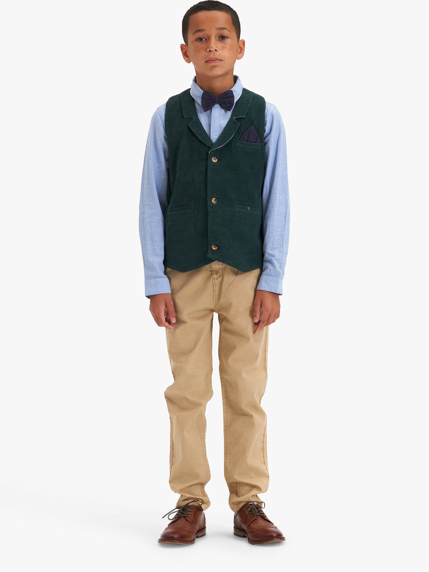 Angel & Rocket Kids' Branson Shirt, Waistcoat & Bow Tie Set, Blue/Green