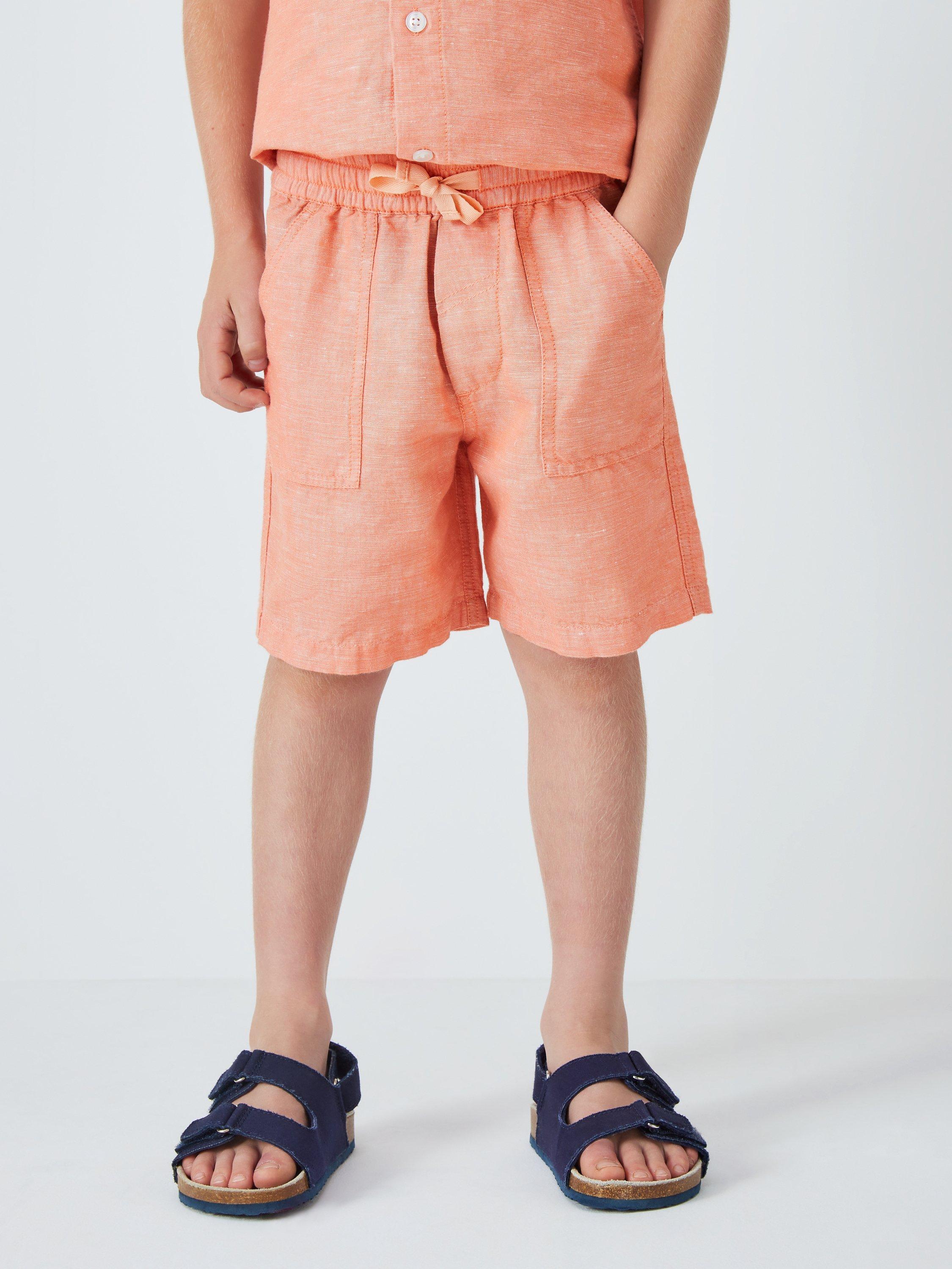 John Lewis Kids' Cotton Linen Chambray Shorts, Orange