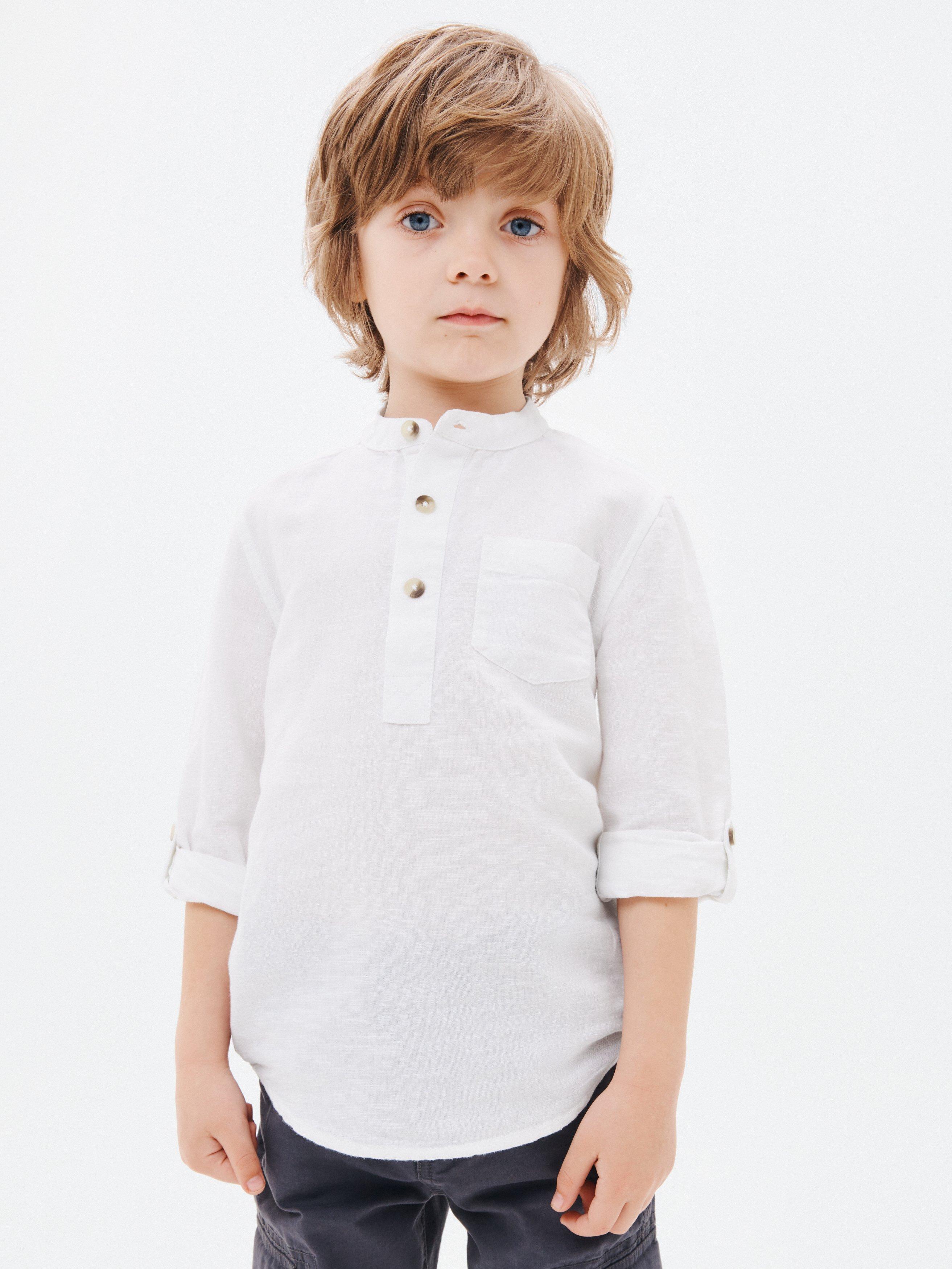 John Lewis Kids' Grandad Collar Cotton Linen Blend Shirt