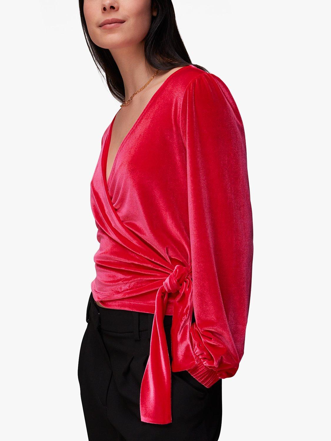 Whistles Velvet V Neck Wrap Top, Pink