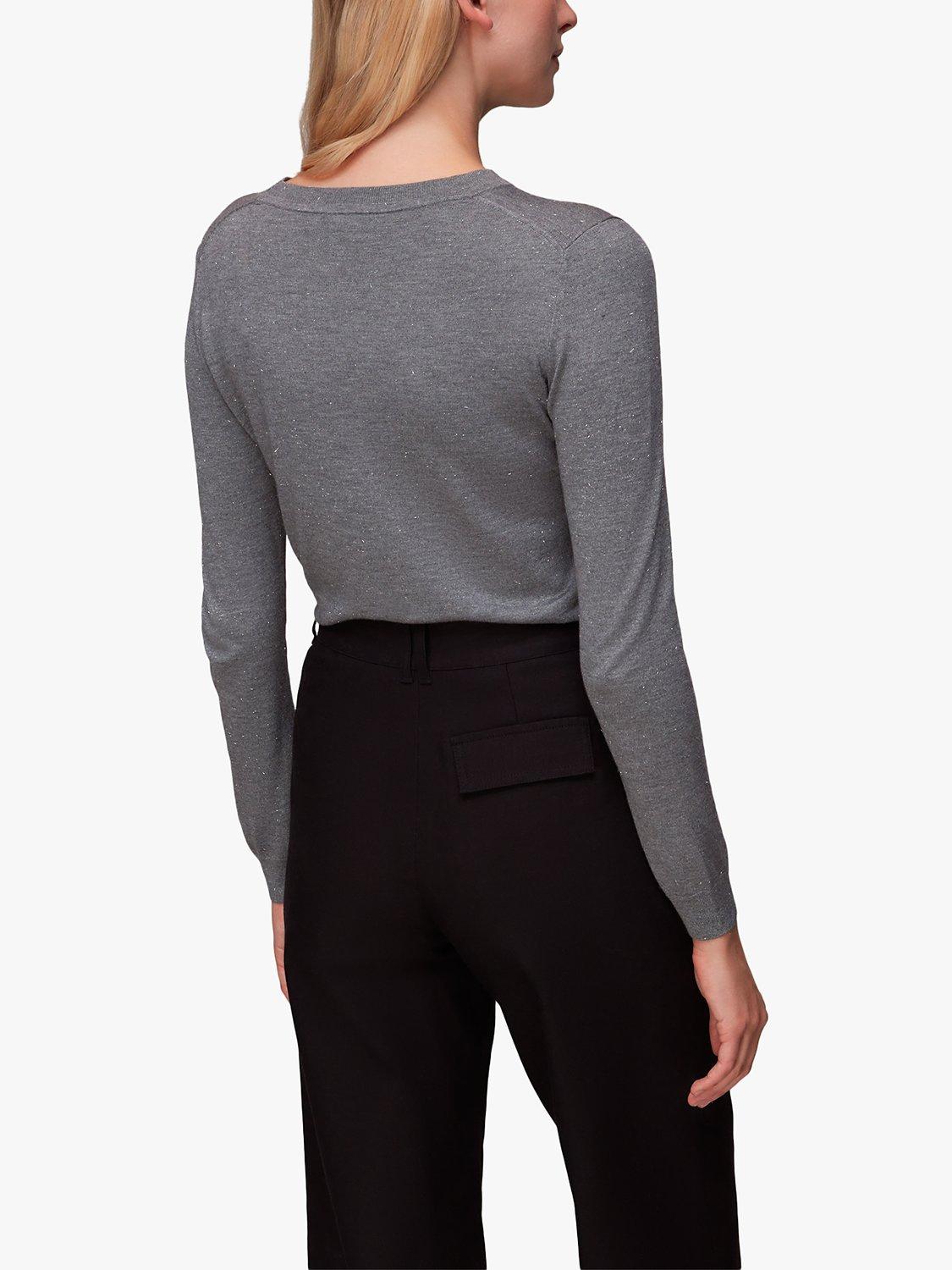 Product image 2 of 6, which shows Whistles Annie Sparkle Crew Neck Jumper, Grey, 6