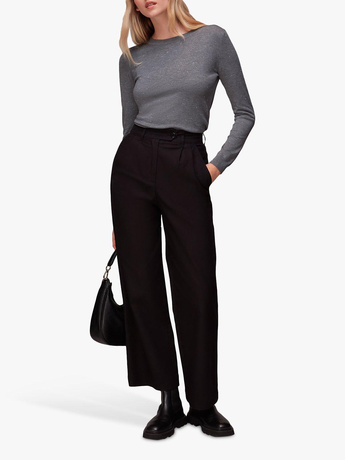 Product image 3 of 6, which shows Whistles Annie Sparkle Crew Neck Jumper, Grey, 6