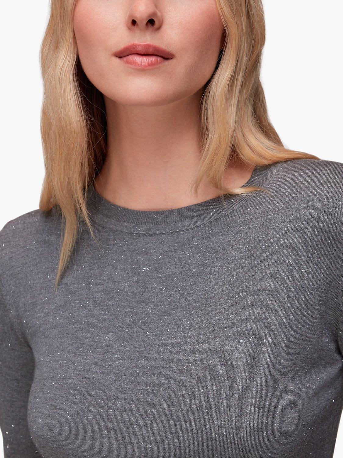 Product image 4 of 6, which shows Whistles Annie Sparkle Crew Neck Jumper, Grey, 6