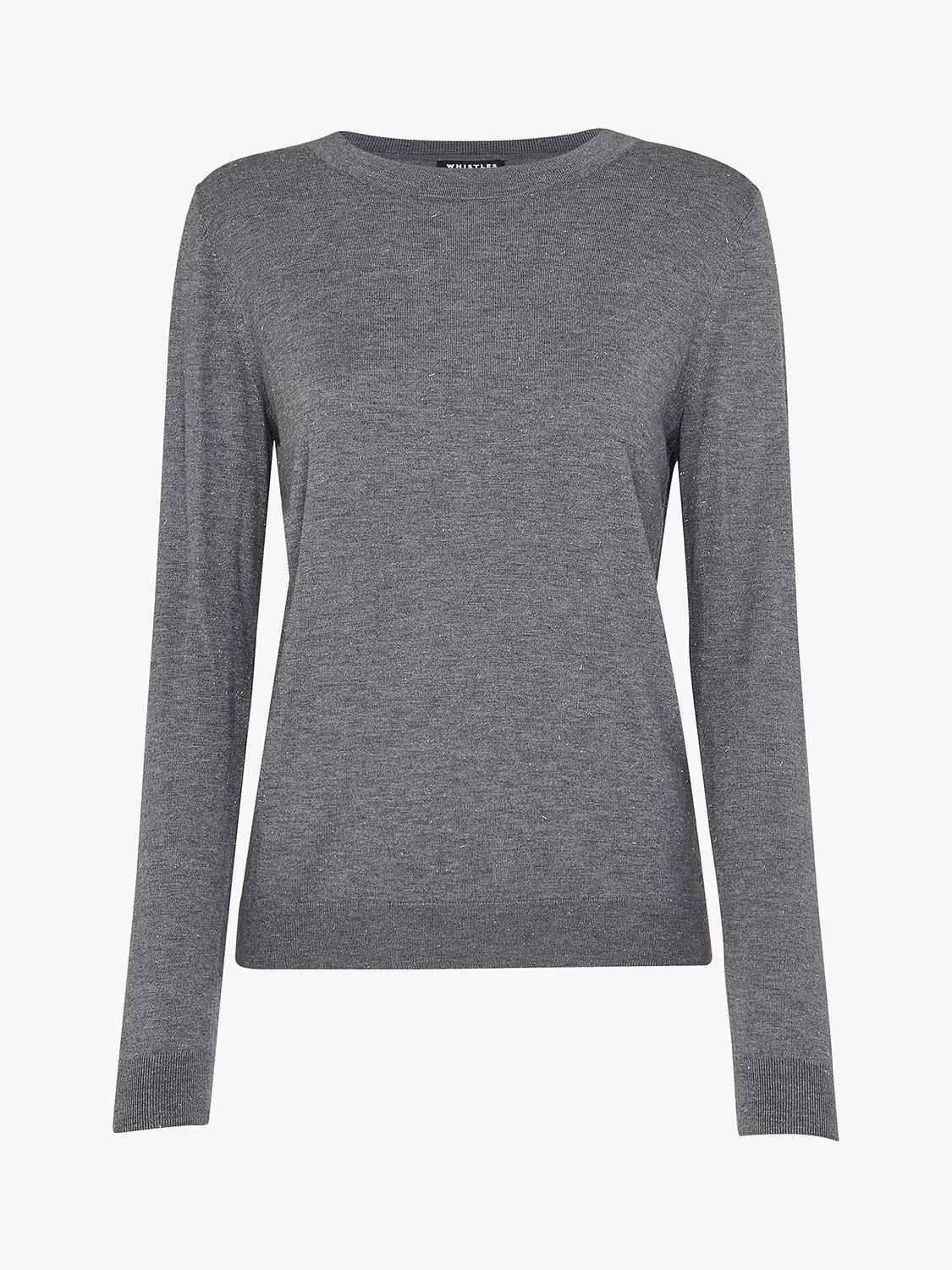 Product image 6 of 6, which shows Whistles Annie Sparkle Crew Neck Jumper, Grey, 6