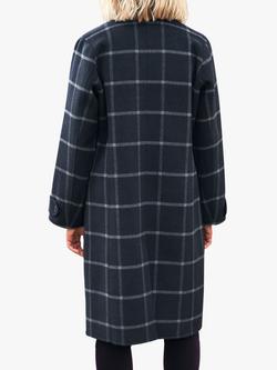 Pure Collection Double Faced Check Longline Coat, Navy - view 2, Navy