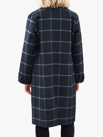 Pure Collection Double Faced Check Longline Coat, Navy - view 2, Navy