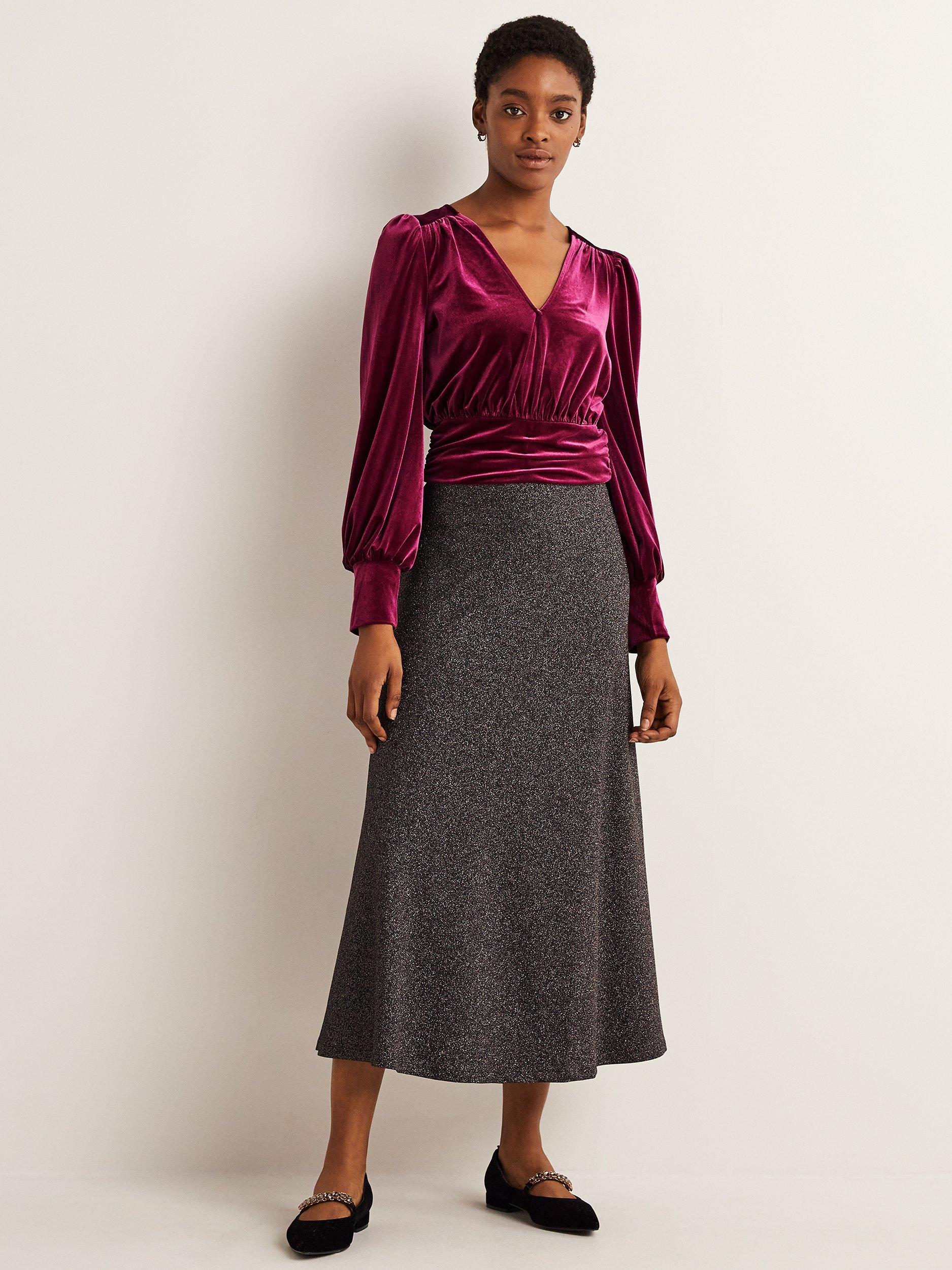 Boden Velvet Blouson Top, Mulled Wine Purple