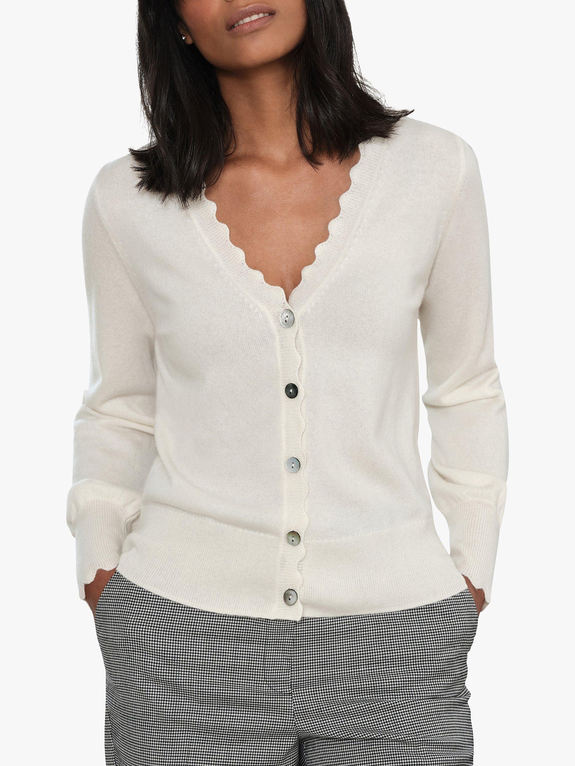 Product image 1 of 3, which shows Pure Collection Cashmere Scalloped Cardigan, Soft White, 8