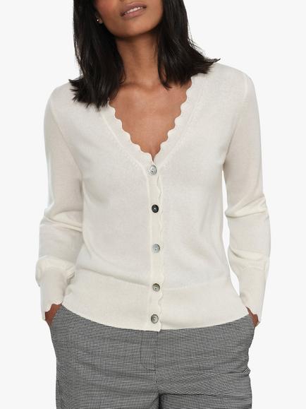 Pure Collection Cashmere Scalloped Cardigan, Soft White, Soft White
