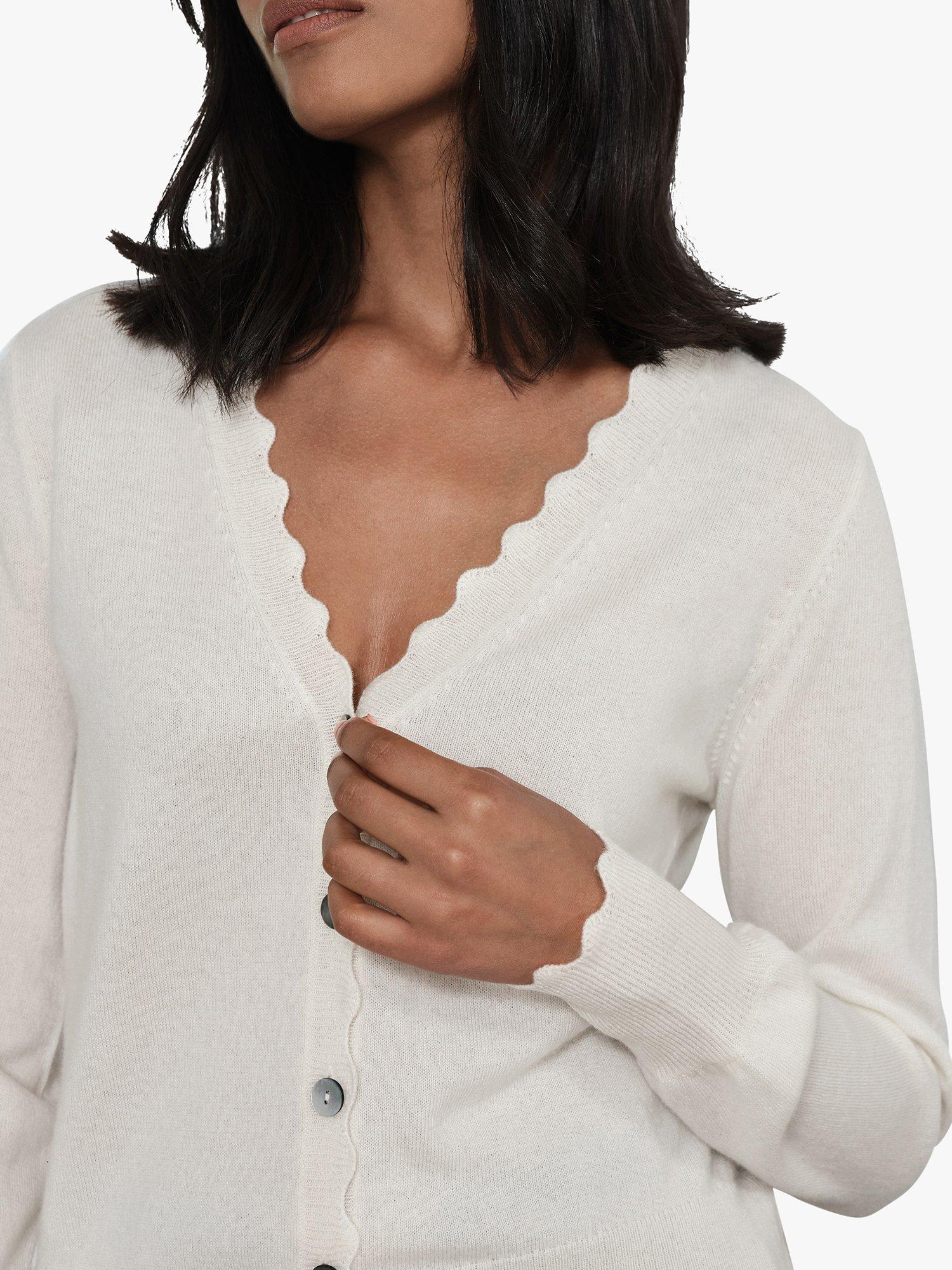 Product image 3 of 3, which shows Pure Collection Cashmere Scalloped Cardigan, Soft White, 8