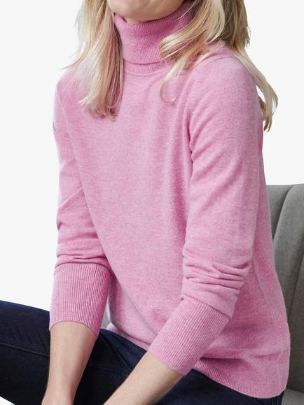 Pure Collection Cashmere Roll Neck Jumper, Heather Pink