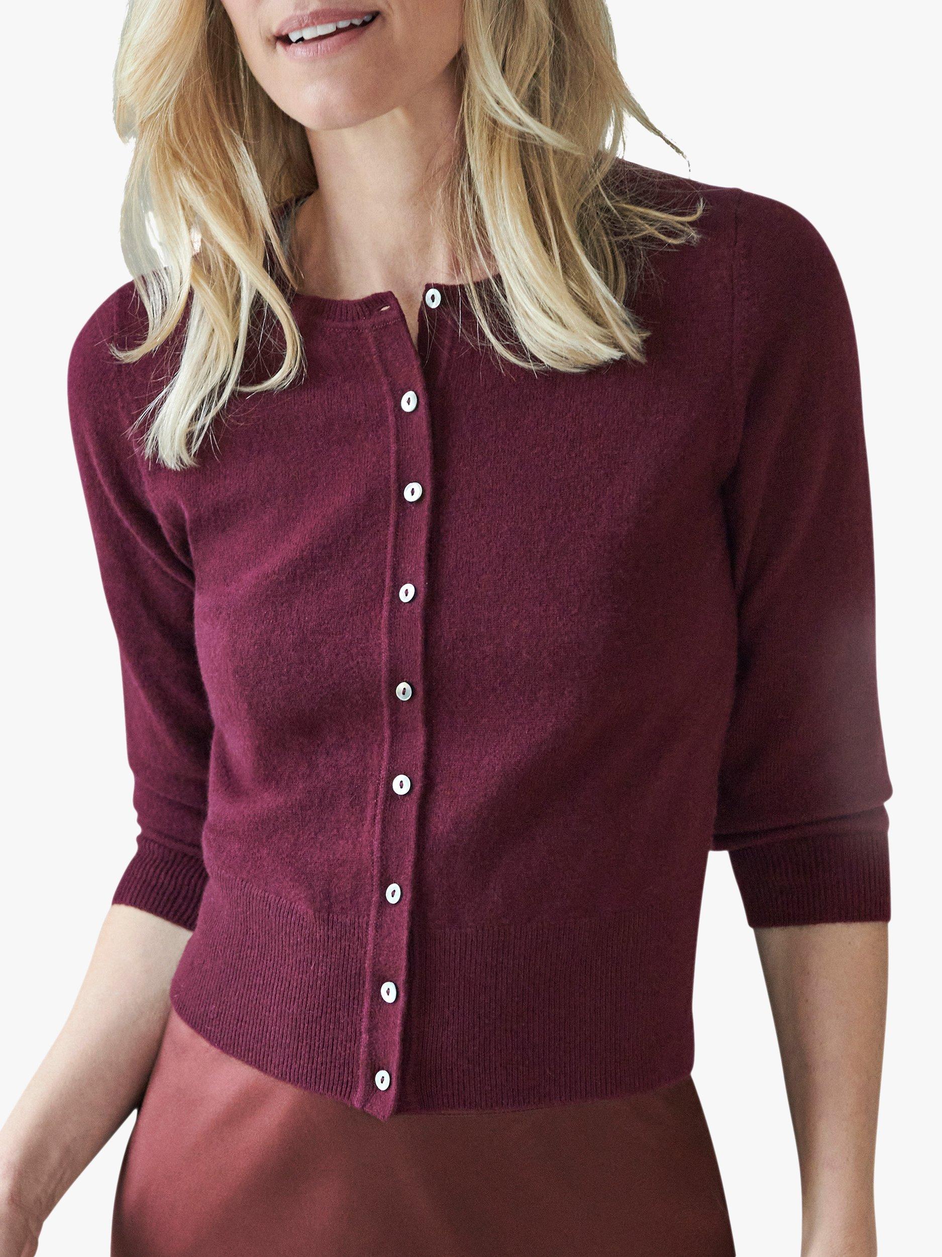 Product image 1 of 3, which shows Pure Collection Cashmere Cropped Cardigan, Merlot, 8