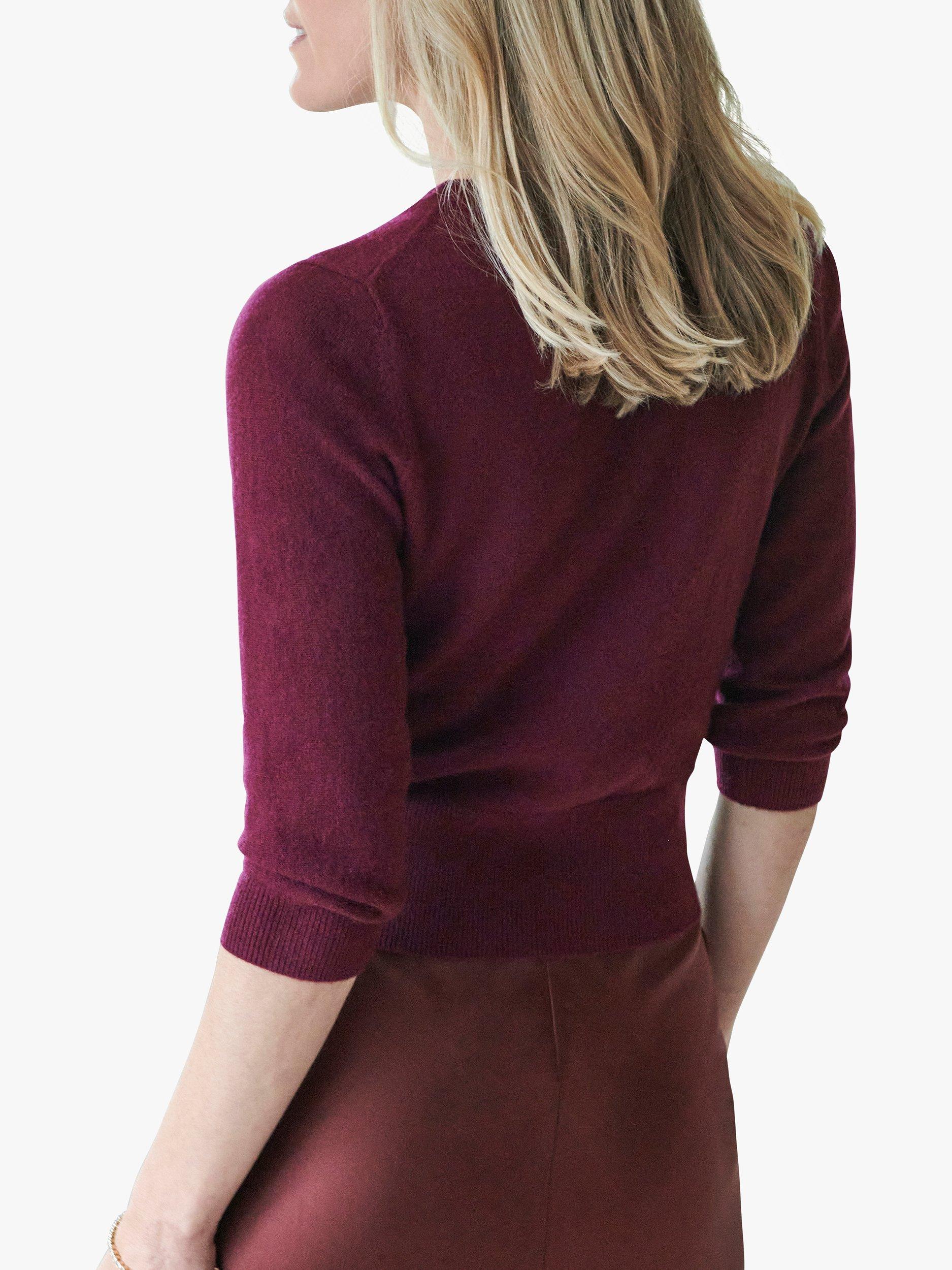 Product image 2 of 3, which shows Pure Collection Cashmere Cropped Cardigan, Merlot, 8