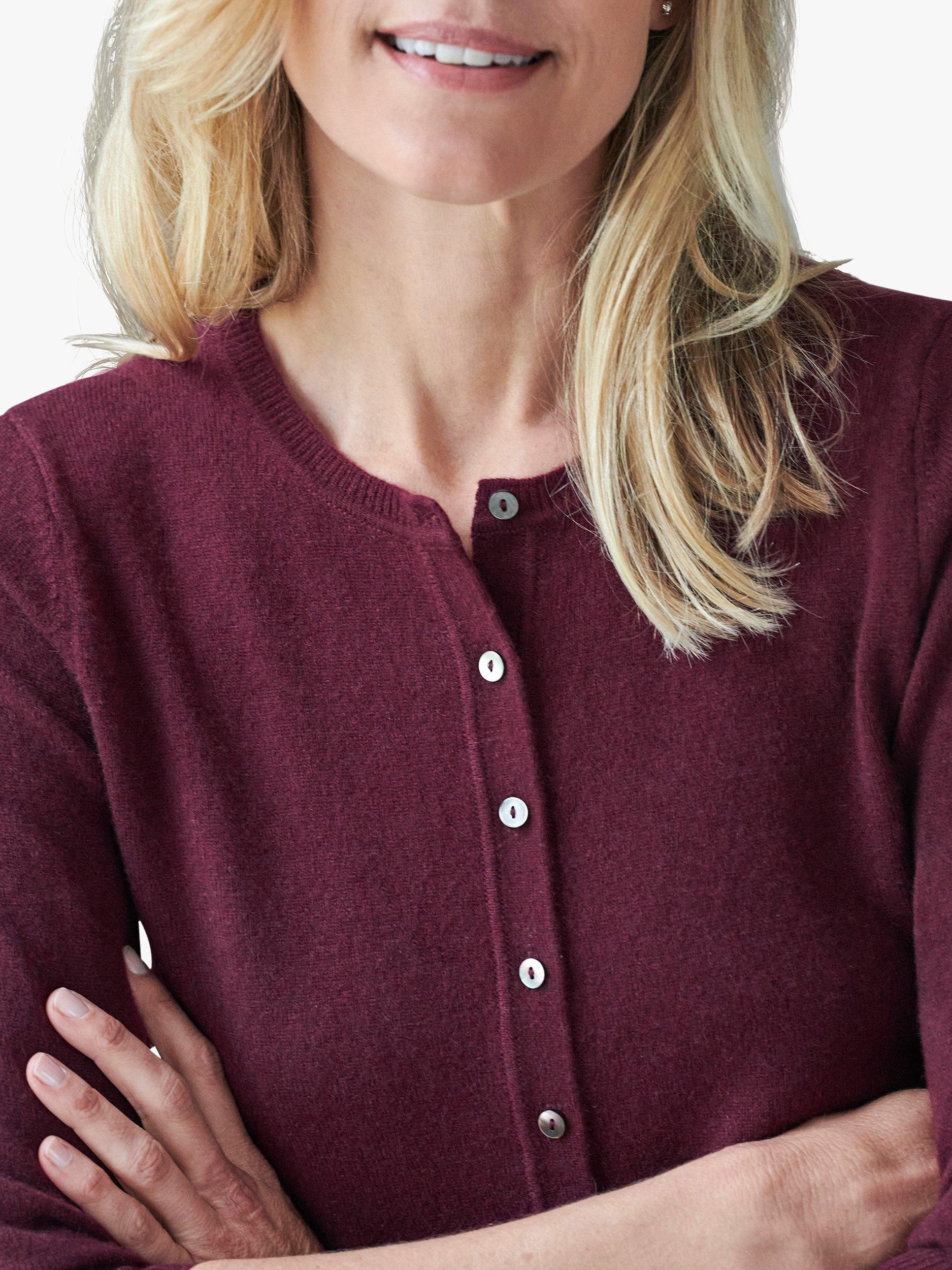 Product image 3 of 3, which shows Pure Collection Cashmere Cropped Cardigan, Merlot, 8