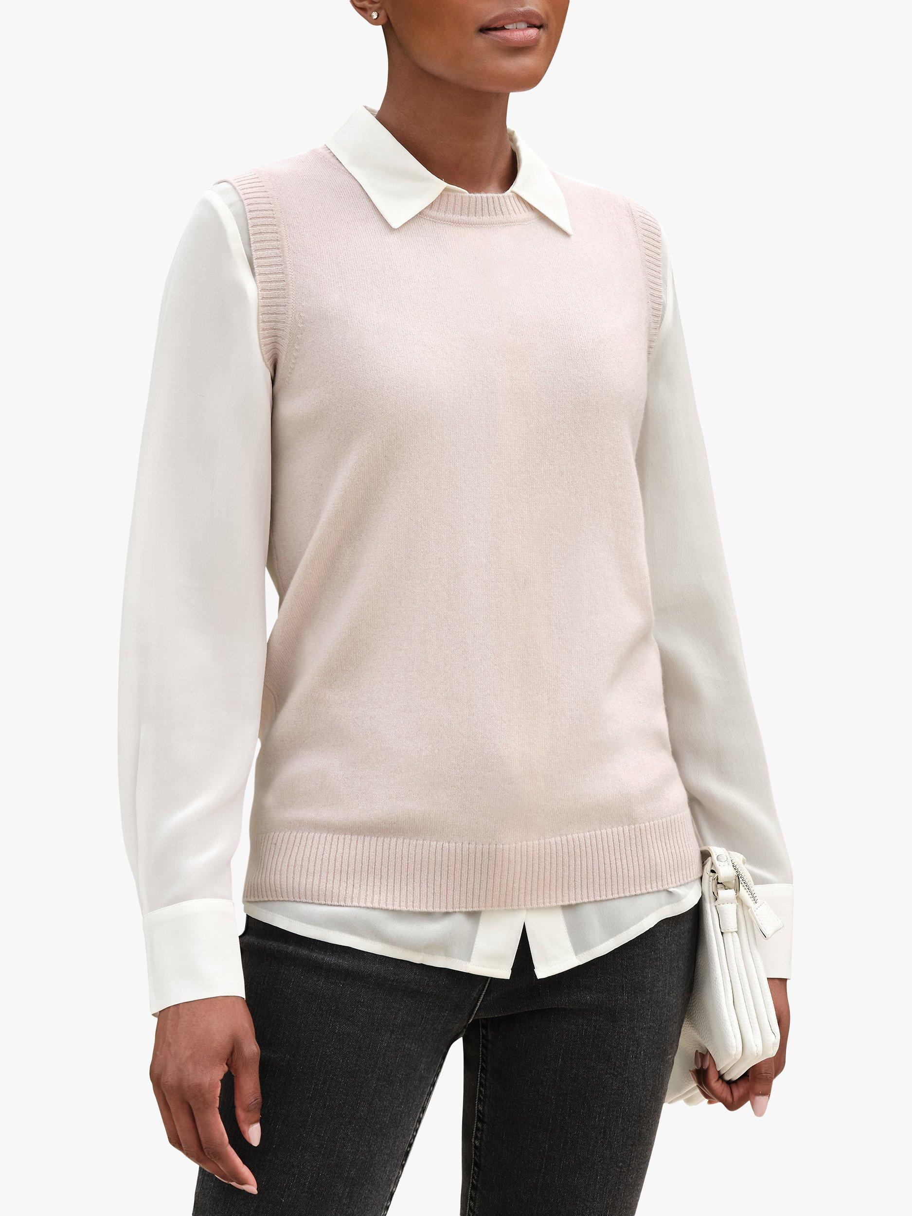 Product image 1 of 3, which shows Pure Collection Cashmere Knitted Jumper Vest, Soft Oyster, 8