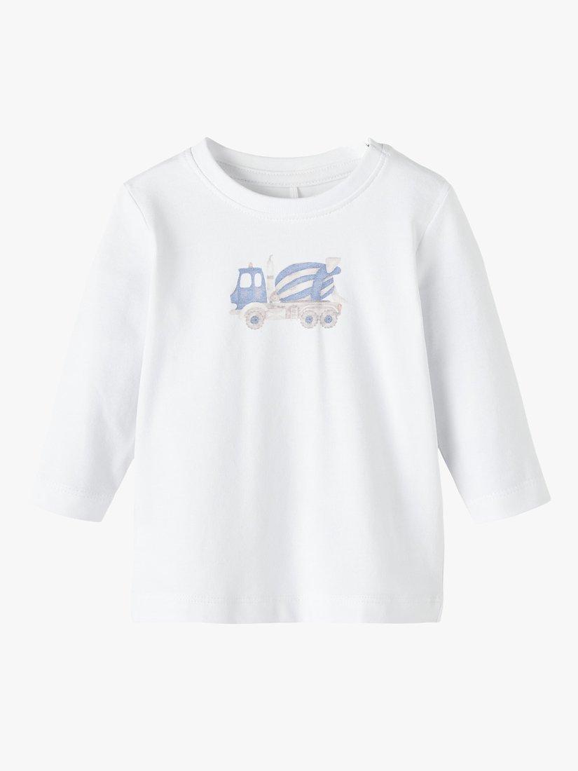 NAME IT Baby Truck Print Long Sleeve T-Shirt, Bright White