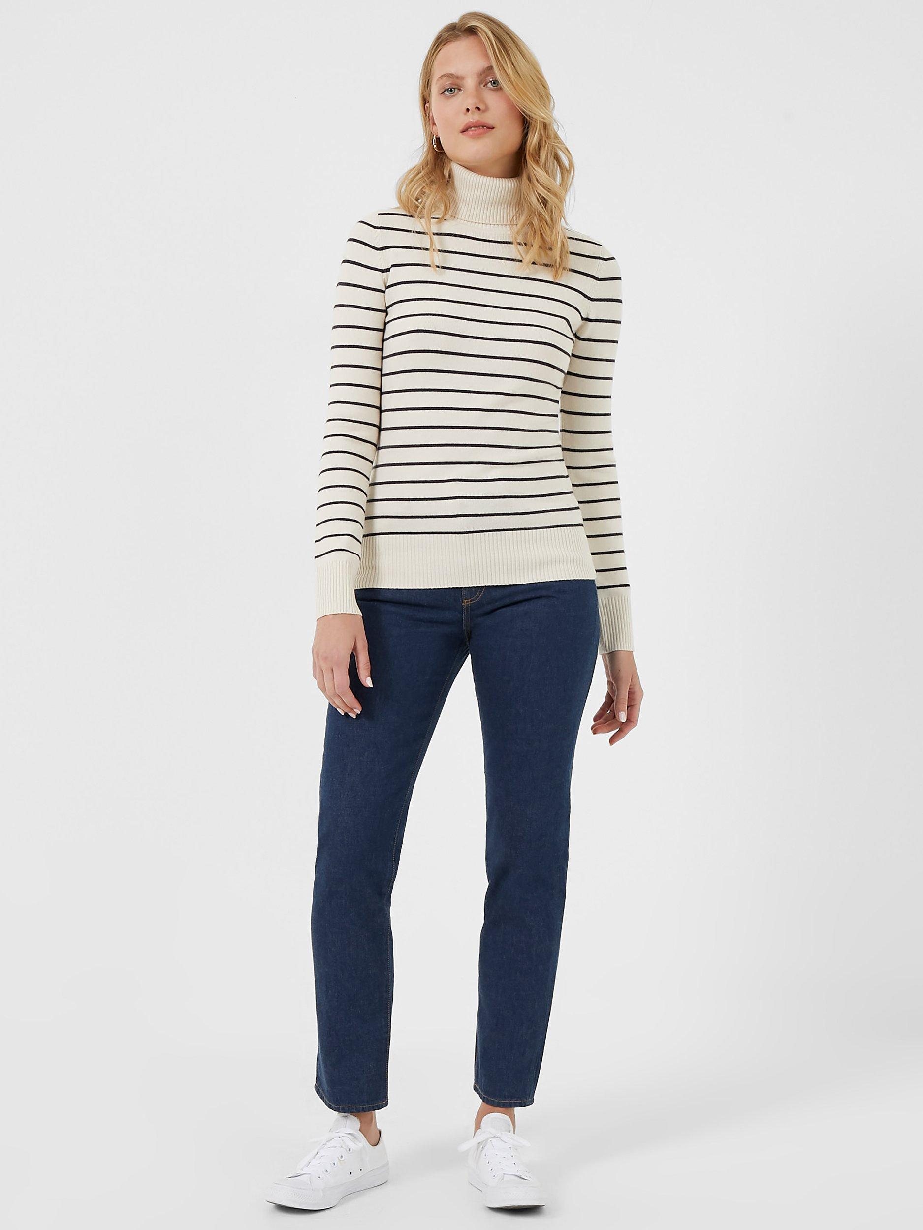 French Connection Babysoft Stripe Turtle Neck Jumper, Cream/Navy