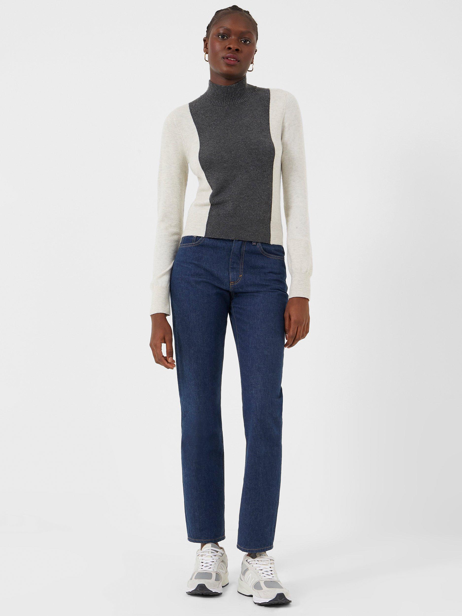 French Connection Libby Vhari Colour Block Jumper Light Oatmeal Melange Charcoal