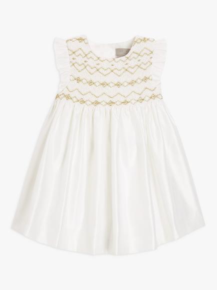 John Lewis Heirloom Collection Baby Sateen Smock Dress, White, White