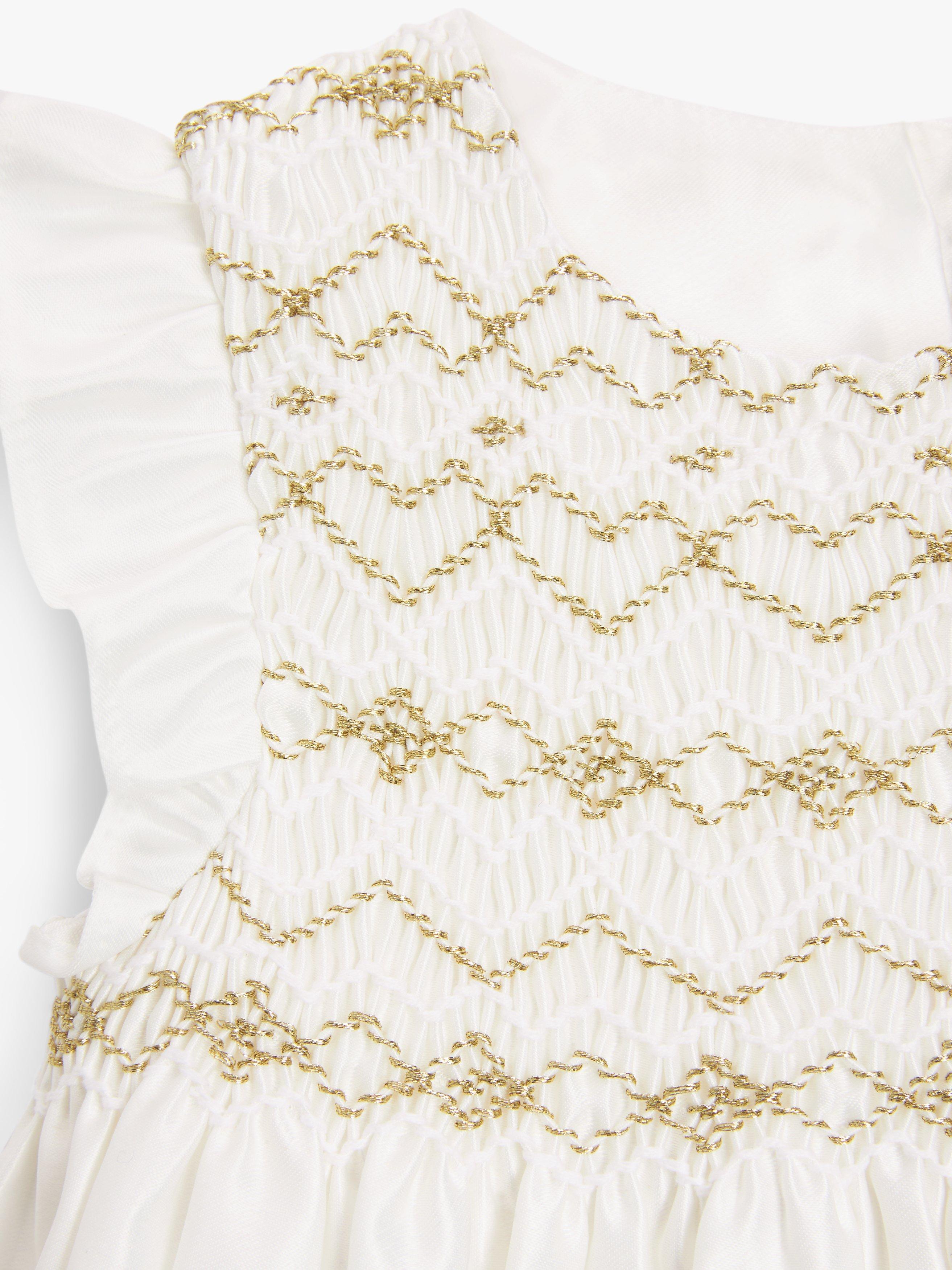 Product image 3 of 3, which shows John Lewis Heirloom Collection Baby Sateen Smock Dress, White, 12-18 months